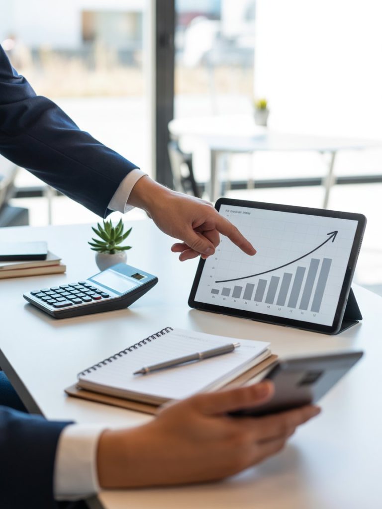 Analyse financière avec graphique sur une tablette sur un bureau