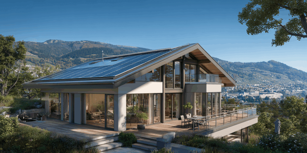 Une maison en Suisse avec des panneaux solaires