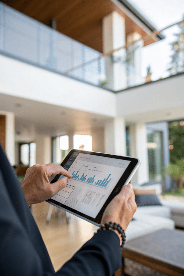 Gros plan sur les mains d'un professionnel solaire tenant une tablette