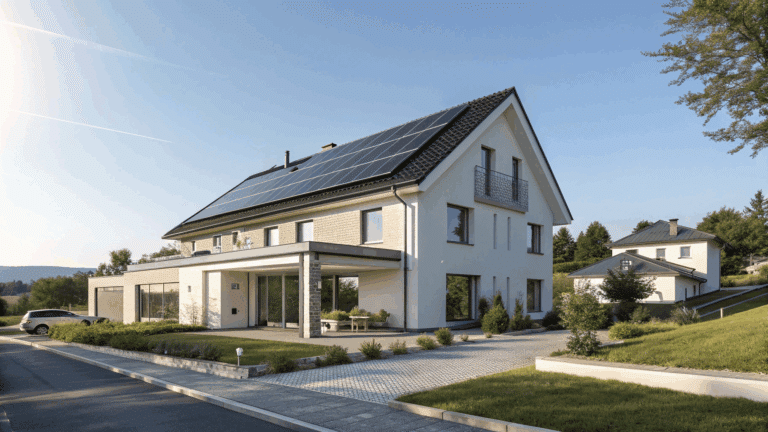 Maison moderne avec des panneaux solaires sur le toit