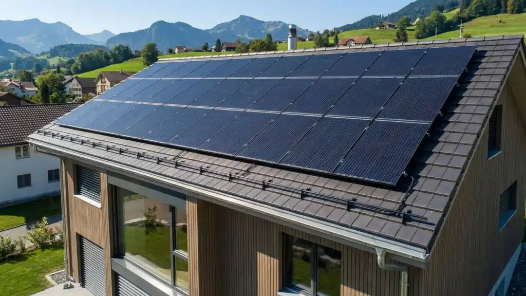 Trisol-panneaux-assurance-solaire | Trisol Maison en Suisse avec des panneaux solaires.