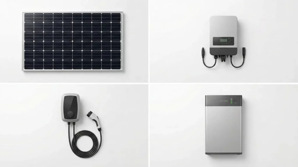 Trisol-panneaux-onduleurs-batteries-bornes | Trisol Panneaux solaire, onduleur, batterie et borne de recharge.