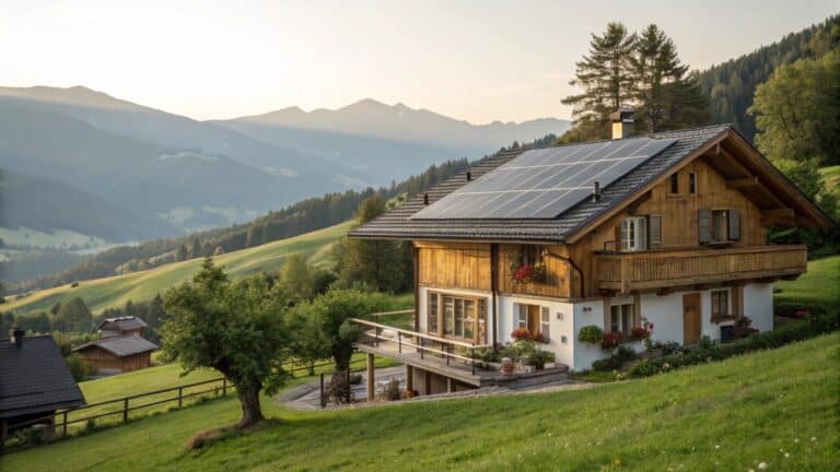 Chalet romand avec des panneaux solaires.