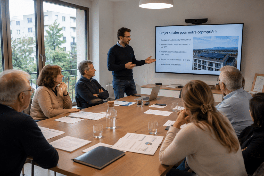 Réunion de copropriété avec présentation du projet solaire. | Comment convaincre sa copropriété PPE de passer au solaire